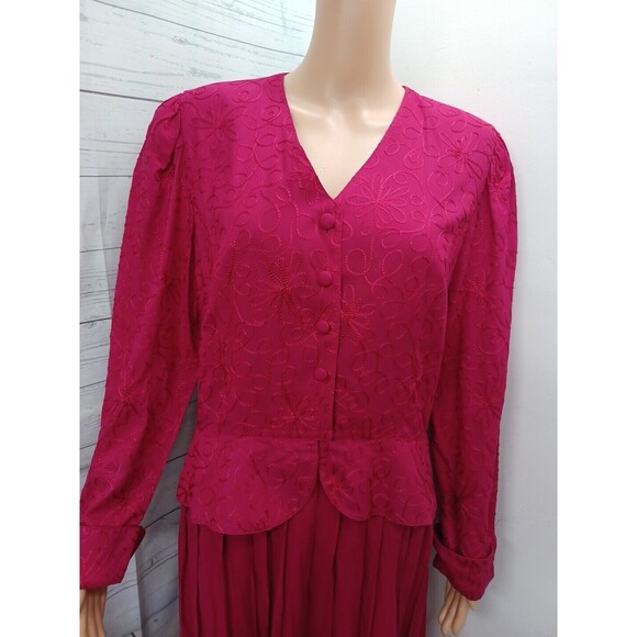 Vtg Plaza South Pink Fucshia  Dress 80s Sz 12 Long Sleeve - Picture 2 of 8